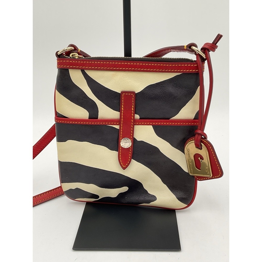 Dooney & Bourke Zebra Print And Red Crossbody Bag 8 X 8 Zipper  Closure